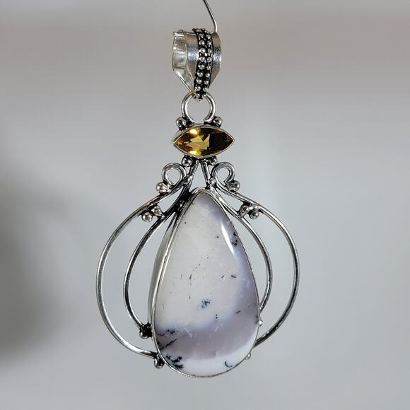 Handmade Pendant with Dendritic Opal & Smoky Quartz – Sterling Silver Setting - Picture 3 of 10